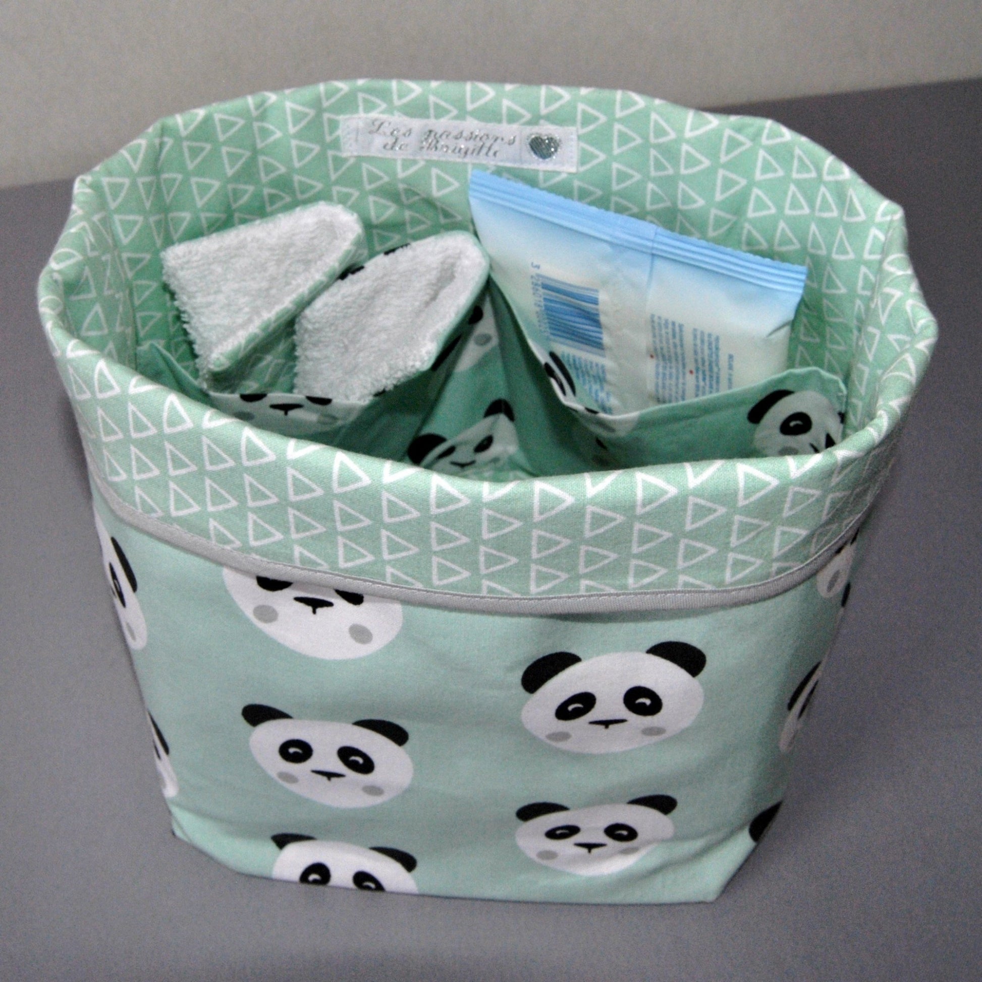 paniere rangement couches bebe lingette lavable panda vert