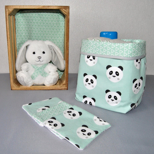 paniere rangement couches bebe lingette lavable panda vert