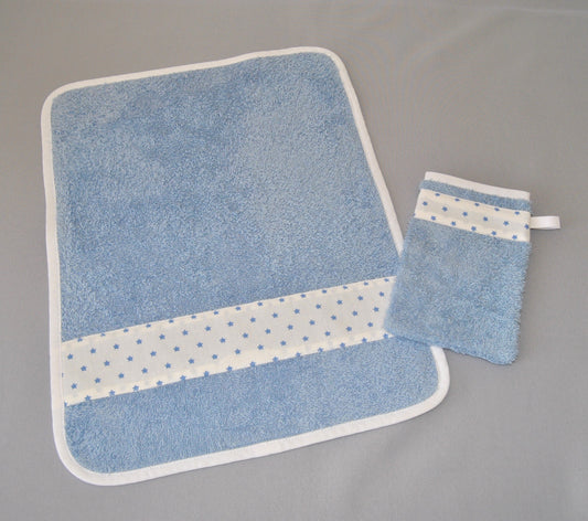 essuie main gant de toilette bebe enfant blanc etoile bleue